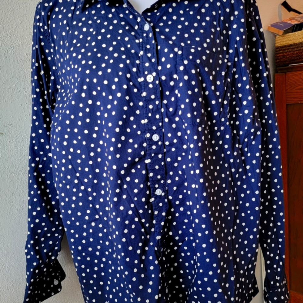 Navy Blue Polka dot long sleeve Blouse